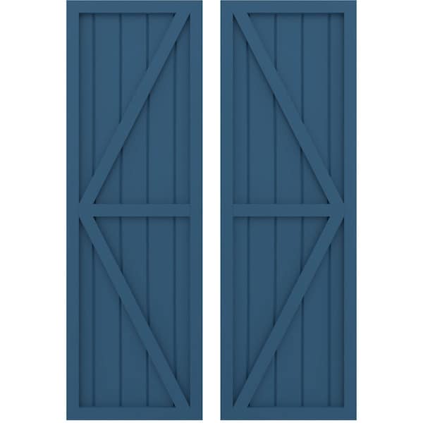 Ekena Millwork Americraft 5-Board Wood 2 Equal Panel Frmd Board-n-Batten Shutters w/Dbl Z-Bar, ARW102BF518X75HBH, PR ARW102BF518X75HBH - main